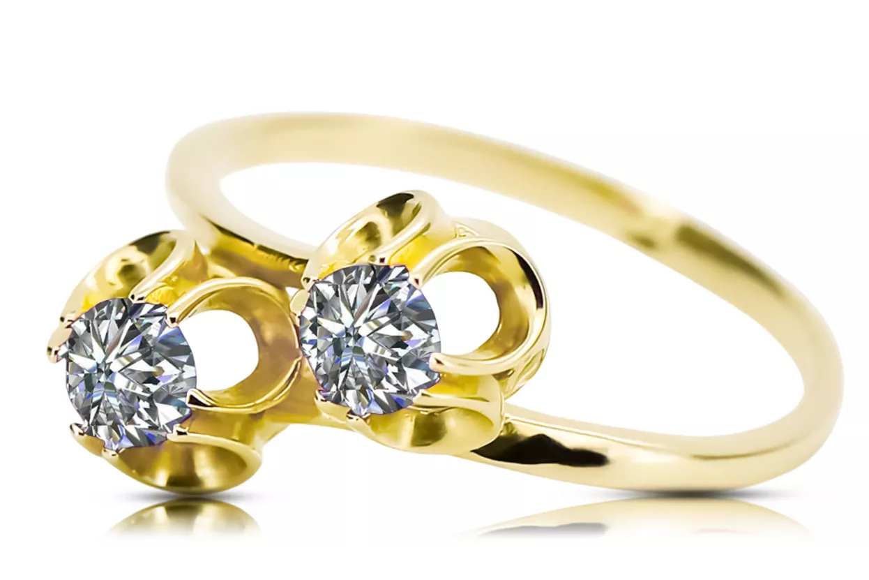 خاتم زركونيا 14 كارت من الذهب الأصفر أسلوب فينتاج vrc266y